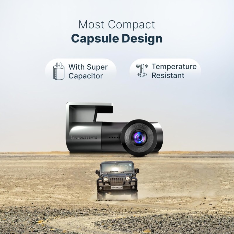 Crossbeats RoadEye Neo| New Launch| 2K FHD+ Dash Cam for Car| WiFi APP Mic Loop Record| 170° Wide Angle Dashcam for Car