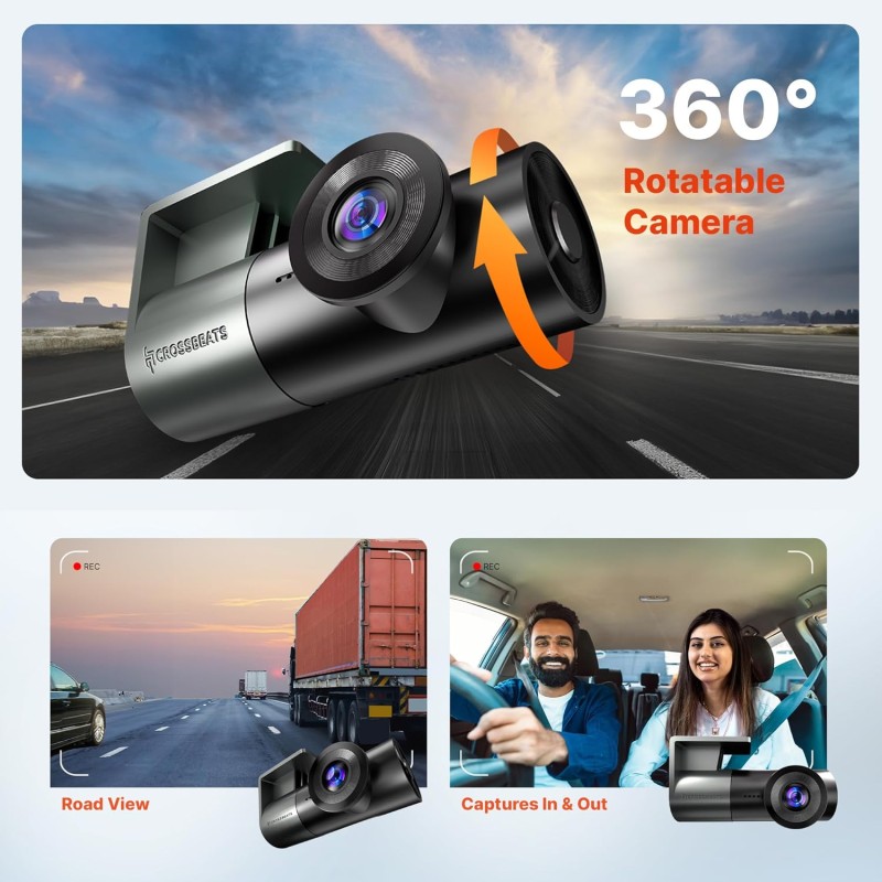 Crossbeats RoadEye Neo| New Launch| 2K FHD+ Dash Cam for Car| WiFi APP Mic Loop Record| 170° Wide Angle Dashcam for Car