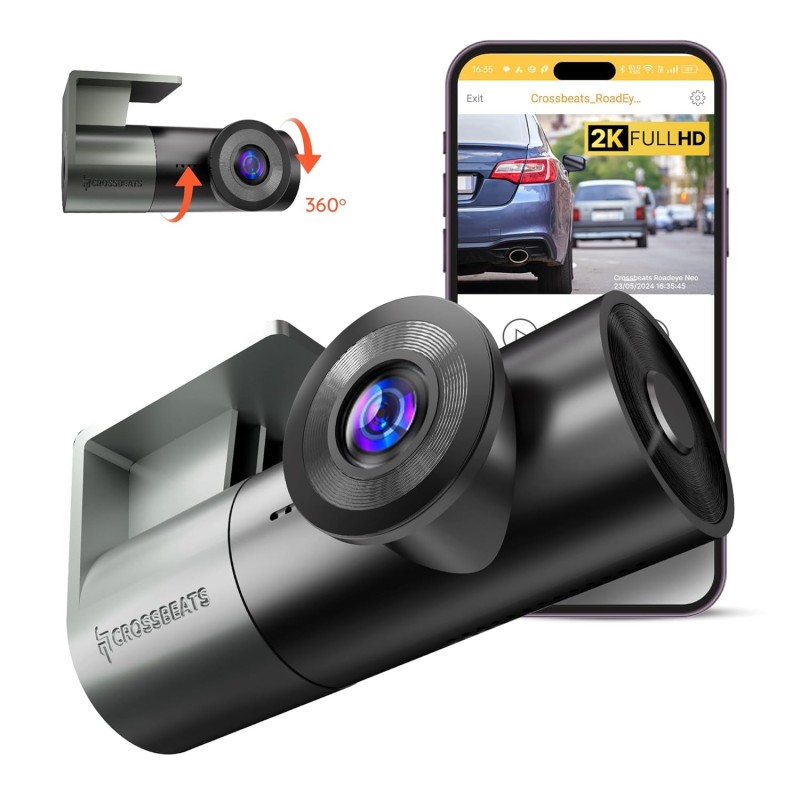 Crossbeats RoadEye Neo| New Launch| 2K FHD+ Dash Cam for Car| WiFi APP Mic Loop Record| 170° Wide Angle Dashcam for Car