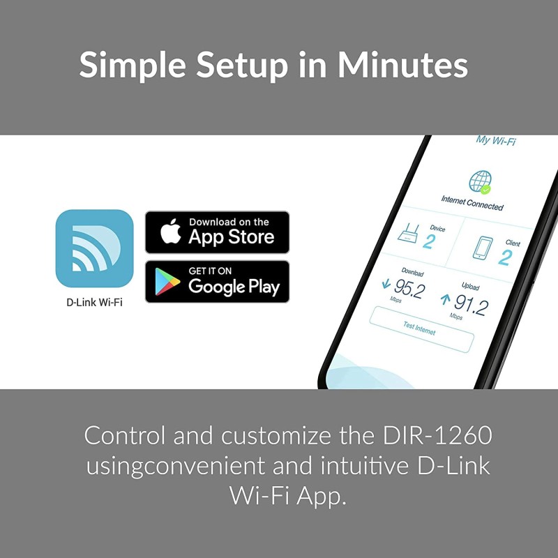 D-Link - DIR-1260 WiFi Router AC1200 High Power Gigabit Ethernet Dual Band Wireless Internet for Home Gaming Parental Control Wi-Fi, Black