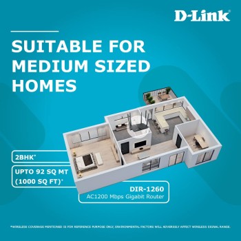 D-Link - DIR-1260 WiFi Router AC1200 High Power Gigabit Ethernet Dual Band Wireless Internet for Home Gaming Parental Control Wi-Fi, Black