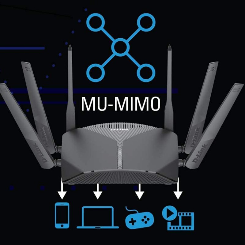 D-Link DIR-3060 WiFi Router AC3000 Mesh Smart Internet Network Compatible with Alexa & Google Assistant, MU-MIMO Tri Band Gigabit Gaming Mesh, Black