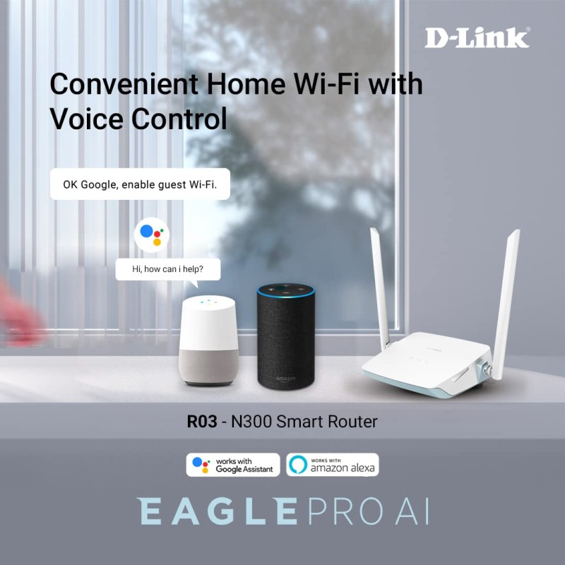 D-Link R03 N300 Eagle Pro 300Mbps Single Band Ai Powered Wi-Fi Router | Fast | High-Gain Antennas | Latest Wpa3 Wi-Fi Security | Anti-Spoofing Protection