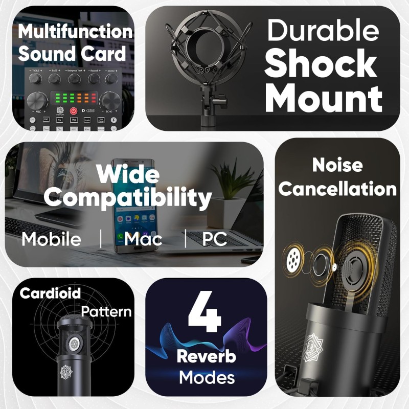 DIGIMORE Condenser Mic for Singing with V8 Sound Card | Condenser Microphone Kit | Voice Changer (D-430)