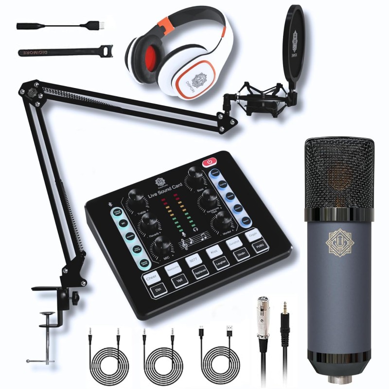 DIGIMORE Condenser Microphone Kit w/Studio Monitoring Headphones | 16-Bit/48kHz Bit Processor (D-440)