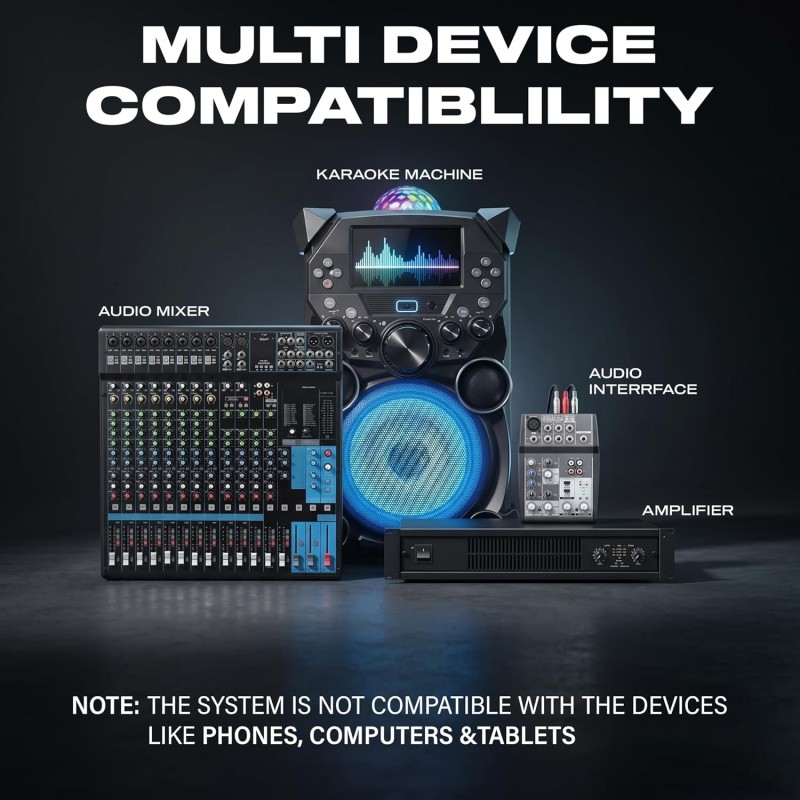 DIGIMORE Dual UHF Wireless Mic System | Cardioid Polar Pattern, Noise-Reduction Coil, <5ms Latency, (D-350)