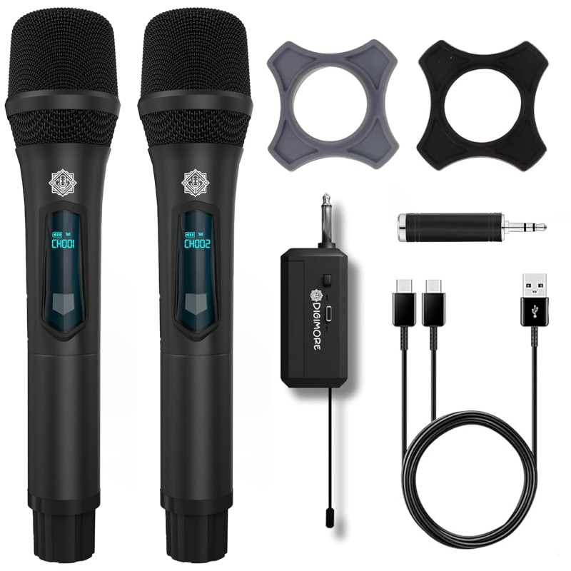 DIGIMORE Rechargeable Wireless Microphone| 6Hrs Battery | 200ft Range | Type-C Charging | LED Digital Display  (D-340 Black)
