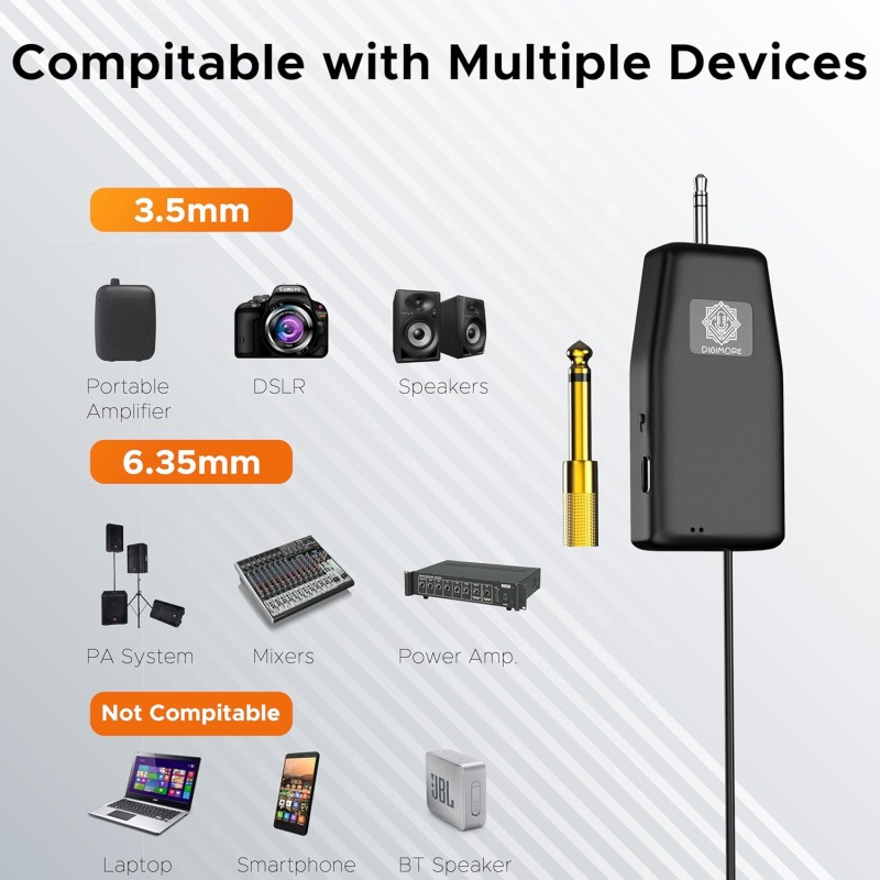 DIGIMORE UHF Wireless Headset Microphone | 160ft Range | 6 Hrs Battery | <5ms Ultra Low Latency  (D-342)
