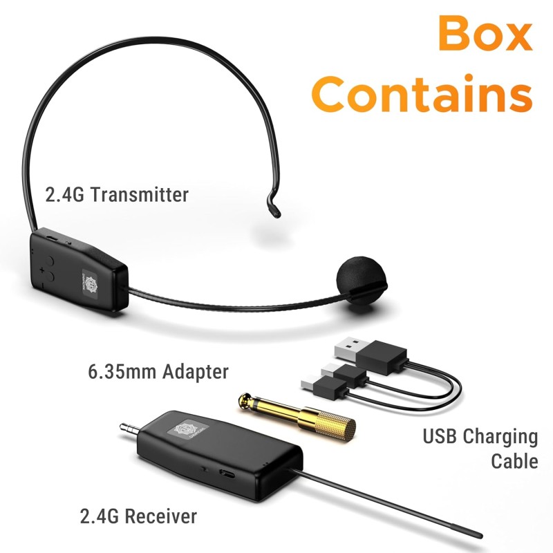 DIGIMORE UHF Wireless Headset Microphone | 160ft Range | 6 Hrs Battery | <5ms Ultra Low Latency  (D-342)