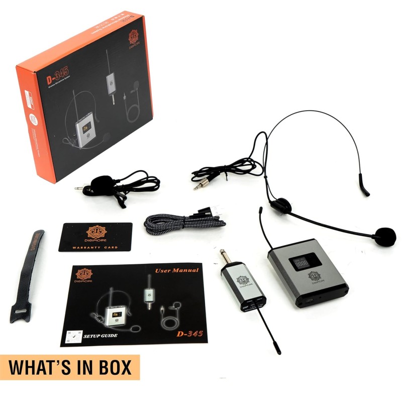 DIGIMORE Wireless Headset Microphone Mic | 150ft Range | 2400 MHz Frequency | 5Hrs Battery | Ideal for Stage Performance (D-345)