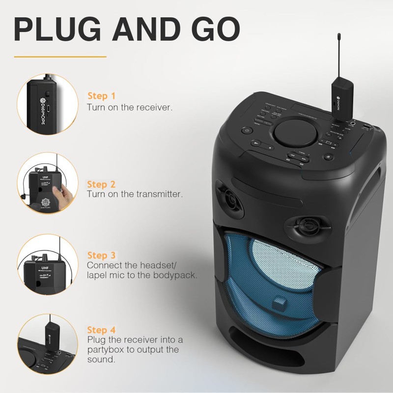 DIGIMORE Wireless Microphone System | Cordless Microphone with Headset Mic | 2400 MHz Mic Ideal for Karaoke, Conference, (D-341)