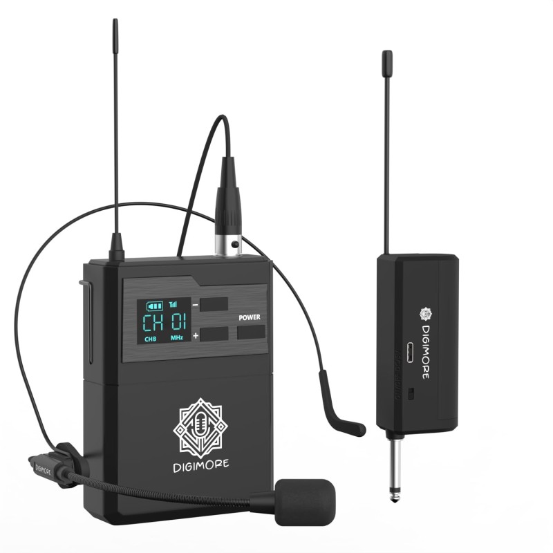 DIGIMORE Wireless Microphone System | Cordless Microphone with Headset Mic | 2400 MHz Mic Ideal for Karaoke, Conference, (D-341)