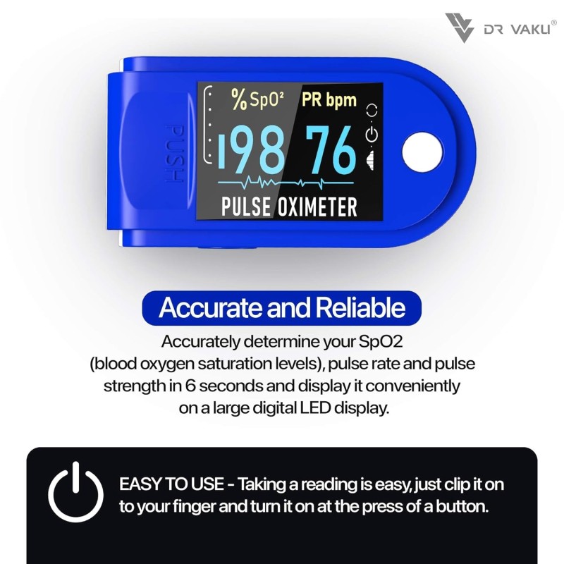 DR VAKU® Swadesi Pulse Oximeter Fingertip, Blood Oxygen Saturation Monitor Fingertip, Blood Oxygen Meter Finger Oximeter Finger with Pulse, with Four Color TFT Screen [Battery Included] – Blue