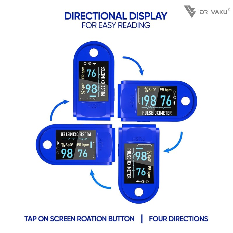 DR VAKU® Swadesi Pulse Oximeter Fingertip, Blood Oxygen Saturation Monitor Fingertip, Blood Oxygen Meter Finger Oximeter Finger with Pulse, with Four Color TFT Screen [Battery Included] – Blue