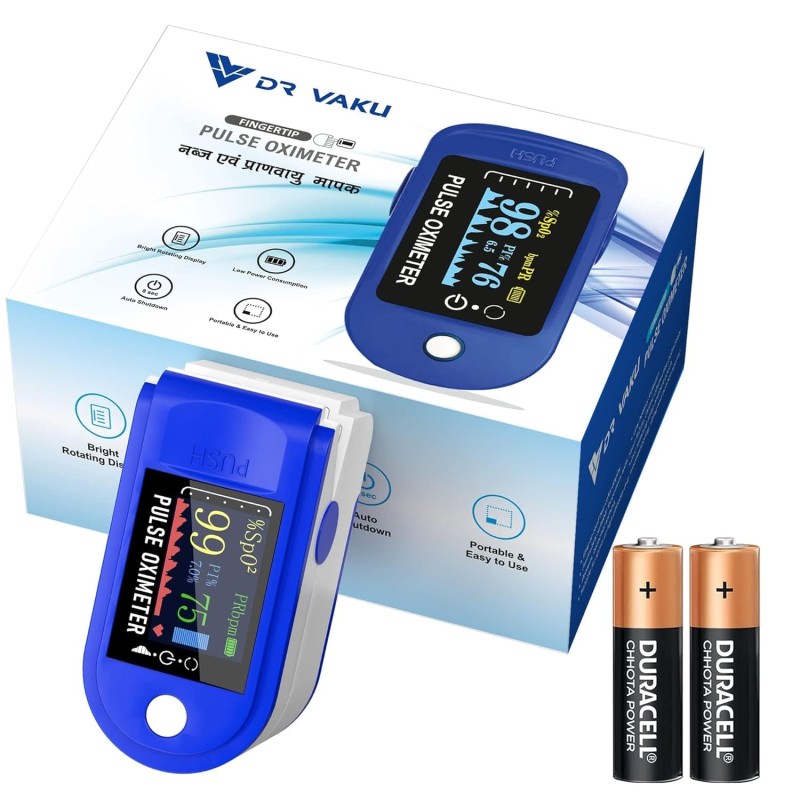 DR VAKU® Swadesi Pulse Oximeter Fingertip, Blood Oxygen Saturation Monitor Fingertip, Blood Oxygen Meter Finger Oximeter Finger with Pulse, with Four Color TFT Screen [Battery Included] – Blue