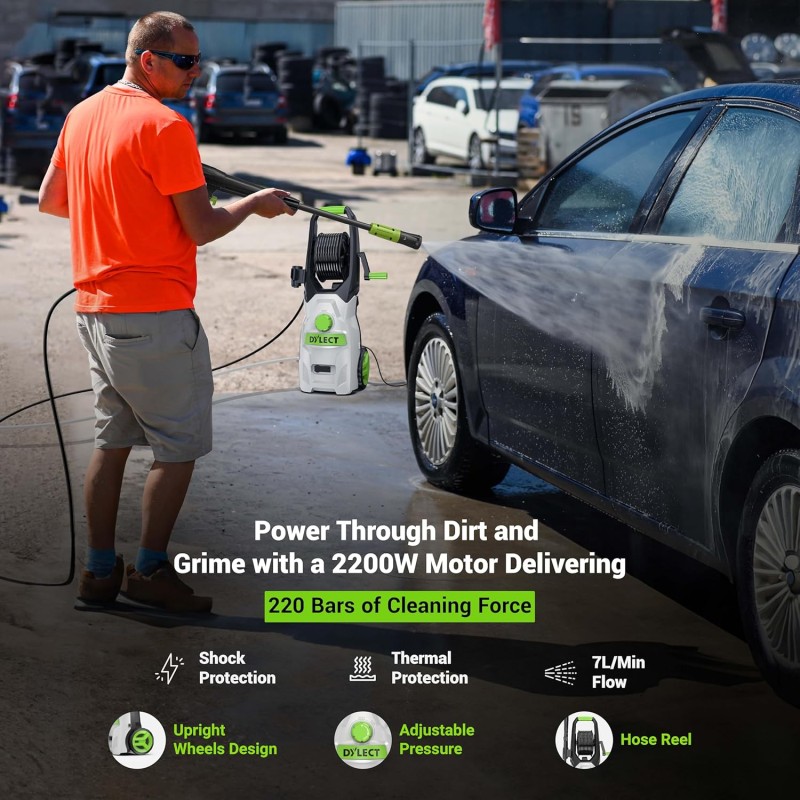 DYLECT Ultra Force Pro High Pressure Car Washer Pump(with Pressure Adjustment), 2200 Watts Motor, 220 Bars Pressure