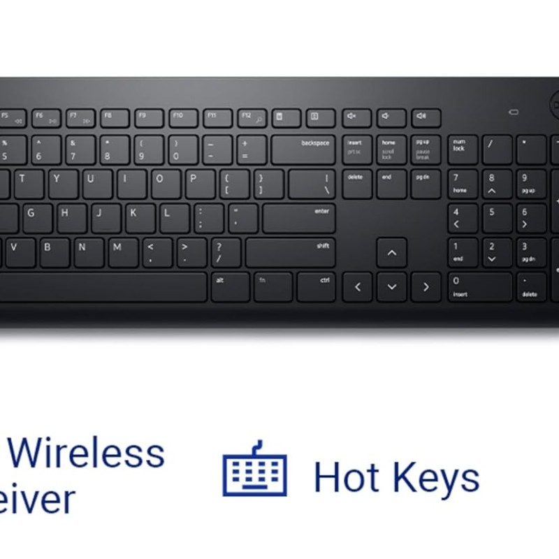 Dell KM3322W Wireless USB Keyboard and Mouse Combo, Anti-Fade & Spill-Resistant Keys, up to 36 Month Battery Life, 3Y Advance Exchange Warranty - Black