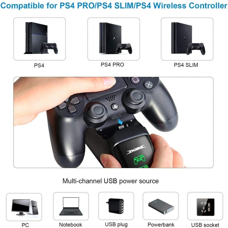Dobe New World Ps4 Controller Charging Dock With Cable (Black)