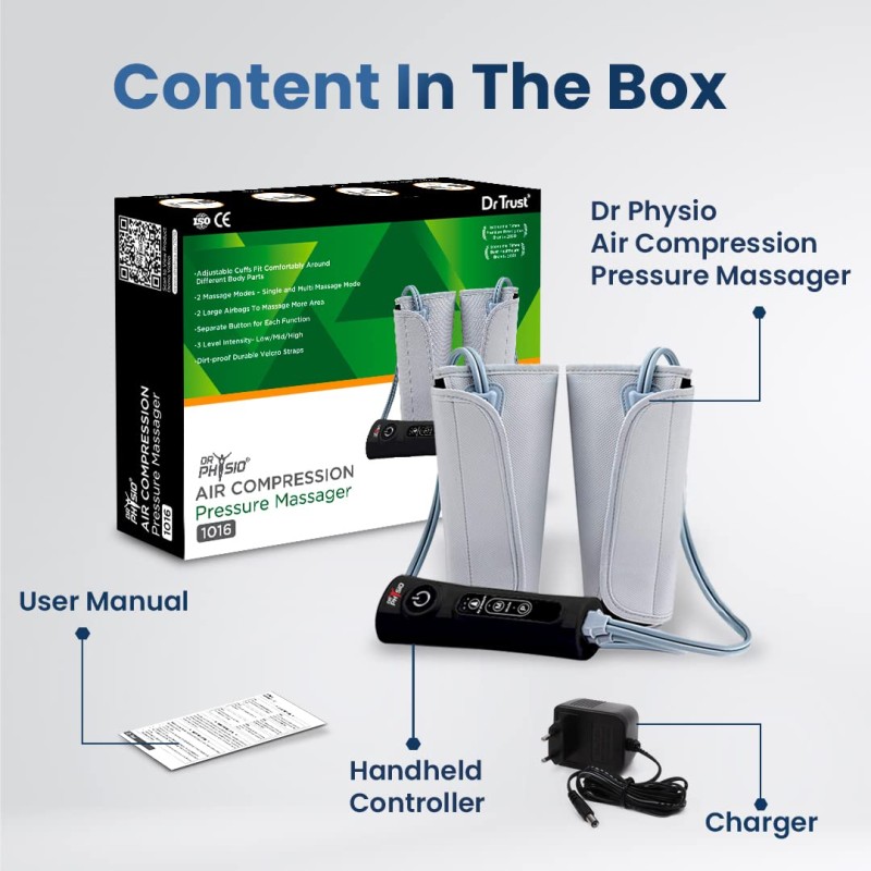Dr Physio (Usa) Electric Air Compression Blood Circulation Machine Leg Calf Foot Massagers For Body Pain Relief Massager (Black)