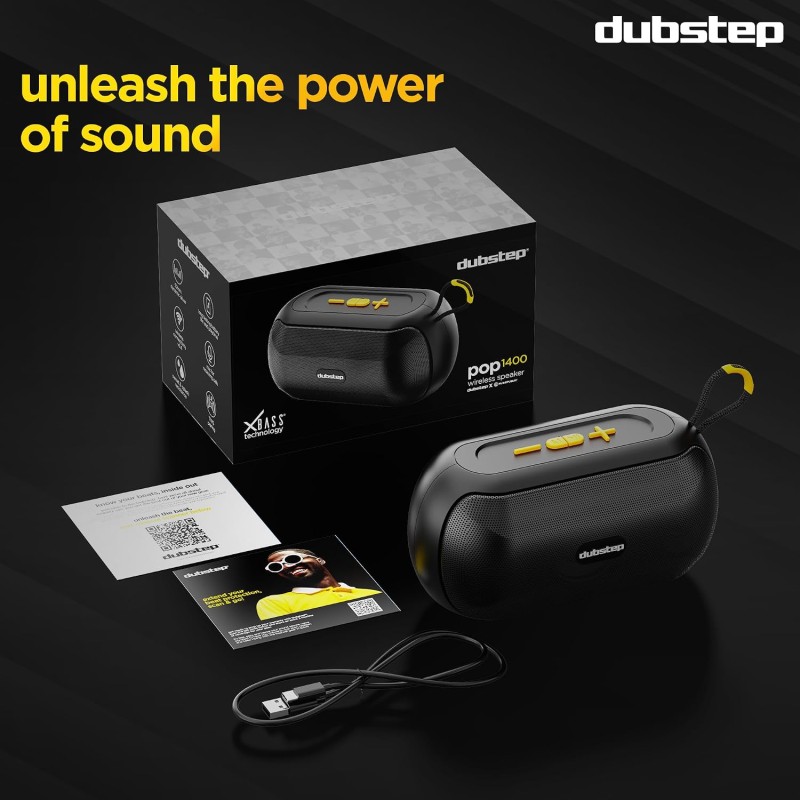 Dubstep Pop 1400 Portable Bluetooth Speaker | 14W Loud Sound, Deep Bass with XBASS, 16 Hrs Playtime (Black)
