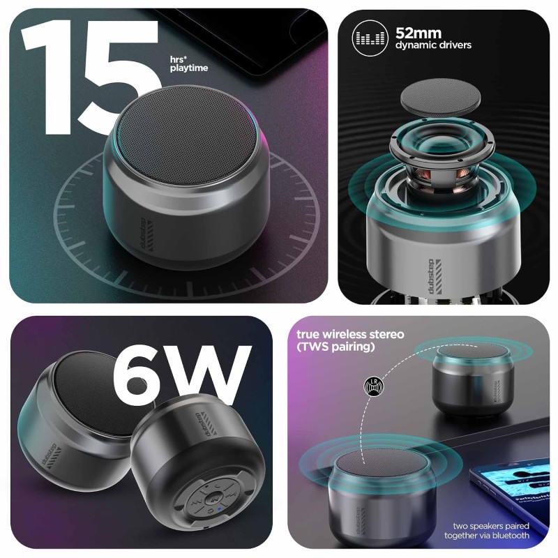 Dubstep Pop 600 Wireless Speaker, 15 Hrs Playtime, 52mm Driver, TWS Pairing, 6W Output Bluetooth Speakers (Grey)