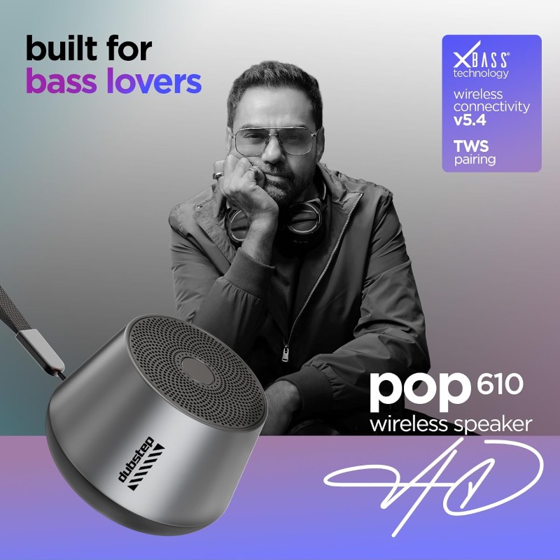 Dubstep Pop 610 Wireless Speaker, 15 Hrs Playtime, 52mm Dynamic Drivers, TWS Pairing, 6W Output Bluetooth Speakers (Grey)
