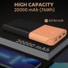 Duracell 20000 MAH Slimmest Power Bank with 1 Type C PD and 2 USB A Port, 22.5W Fast Charging Portable Charger.
