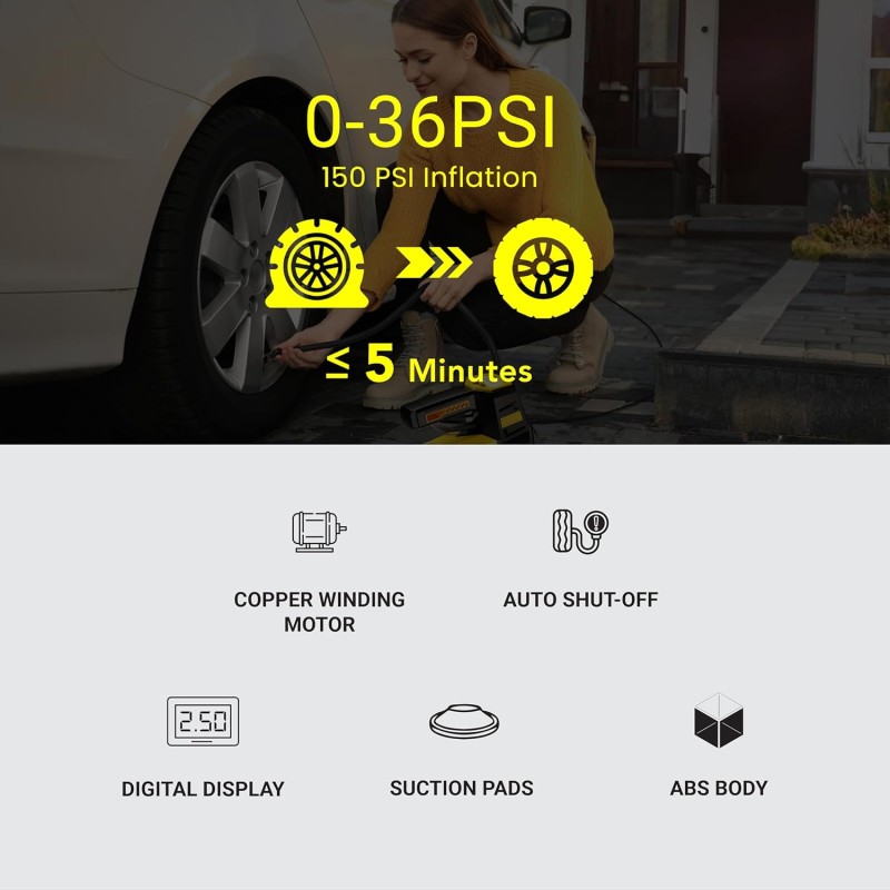 Dylect® Smart Tyre Inflator for Bike, Cycle, E-Scooter, Sports Balls | Rechargeable Cordless Inflator with BLDC Motor & Type-C Charging