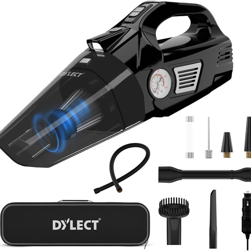 Dylect Turbo Sweep 400 (2 in 1) Tyre Inflator with Car Vacuum Cleaner with LED Light, 5500Pa Suction Power (Dry Use Only)