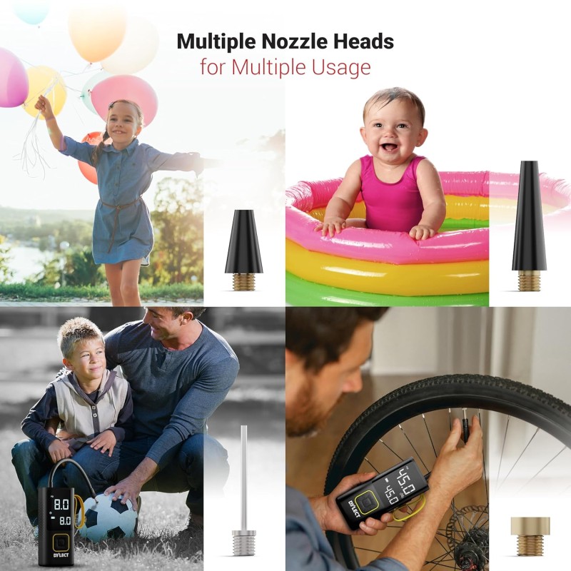 Dylect Tyre Inflator for Car and Bike| Home Use| Works Both on DC Port & Battery| Type-C Charging| 6000mAh BIS Certified