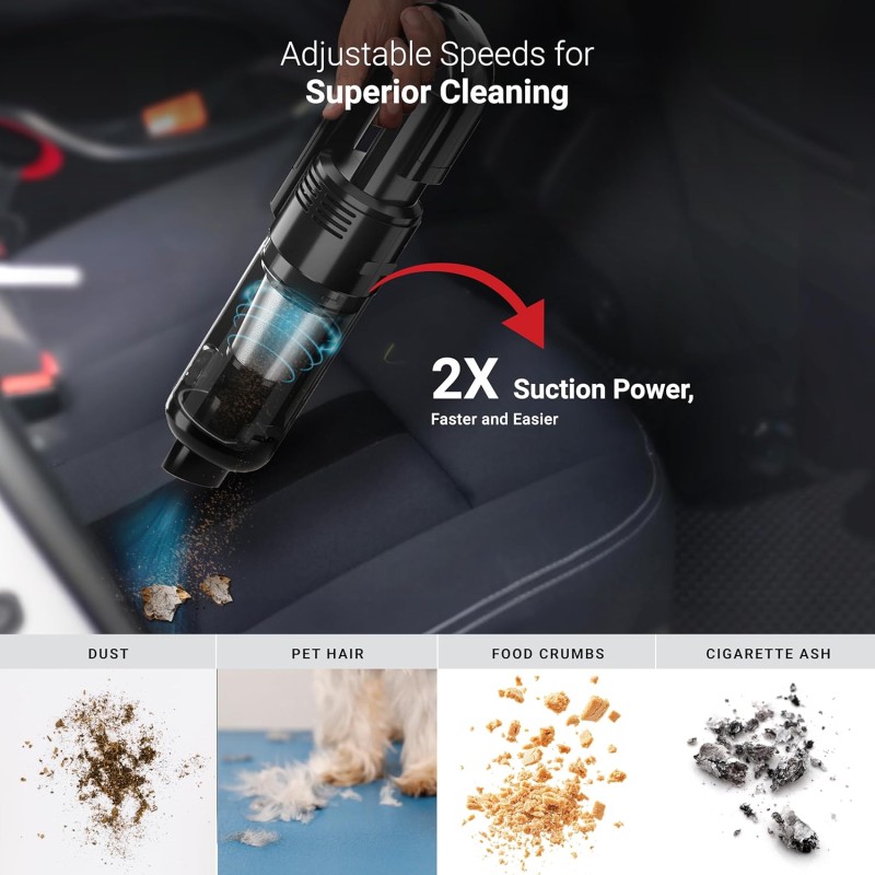 Dylect Wireless Car Vacuum Cleaner: 6000Pa Strong Suction,4000Mah Battery,Fast Type-C Charging,Washable Hepa Steel Filter,Copper Motor,Compact&Lightweight for Dry Use,0.2 Liter