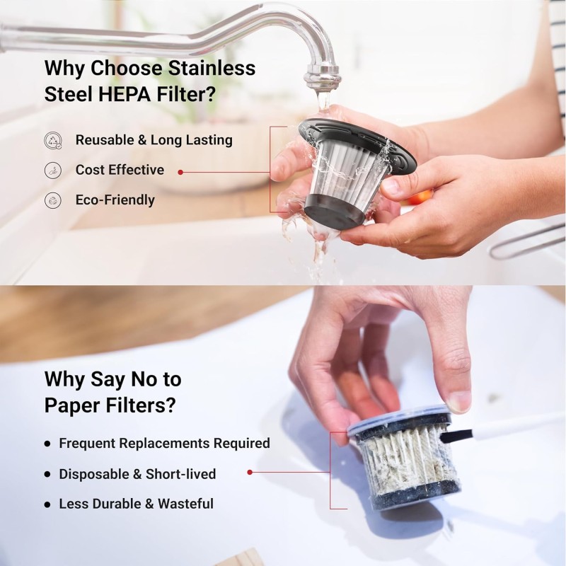 Dylect Wireless Car Vacuum Cleaner: 6000Pa Strong Suction,4000Mah Battery,Fast Type-C Charging,Washable Hepa Steel Filter,Copper Motor,Compact&Lightweight for Dry Use,0.2 Liter