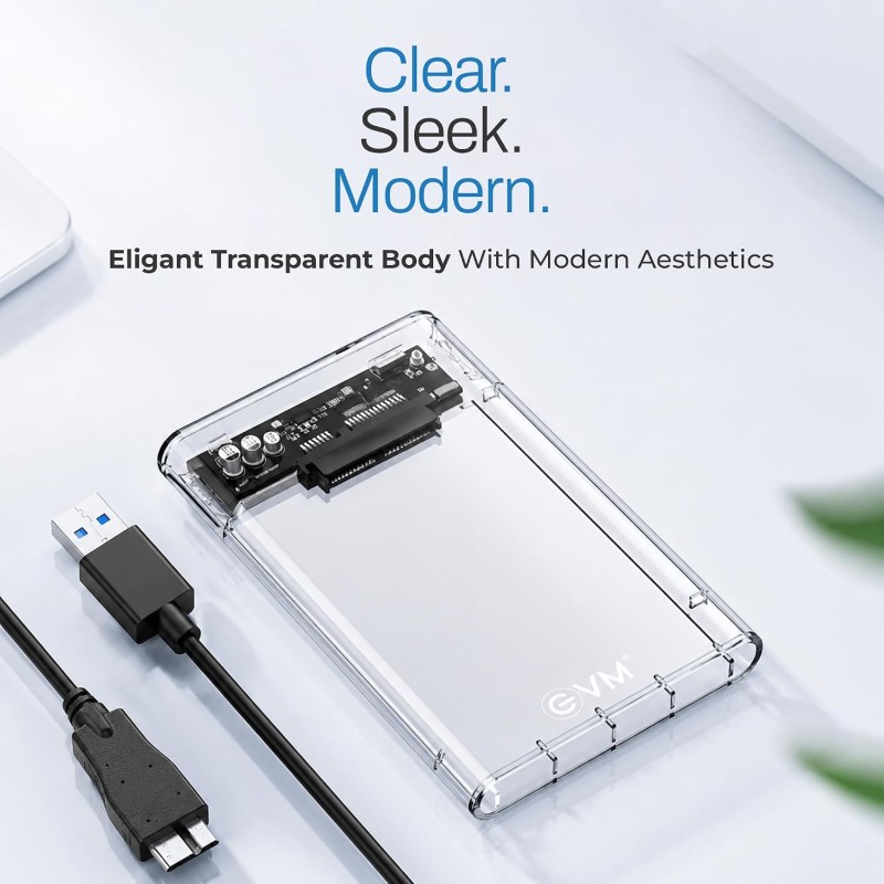 EVM 2.5 Inch SATA SSD HDD Enclosure USB C | 5Gbps High Speed | External Hard Drive Case | Dual Cable Type-C USB | Supports 4TB (ESC/TP02)