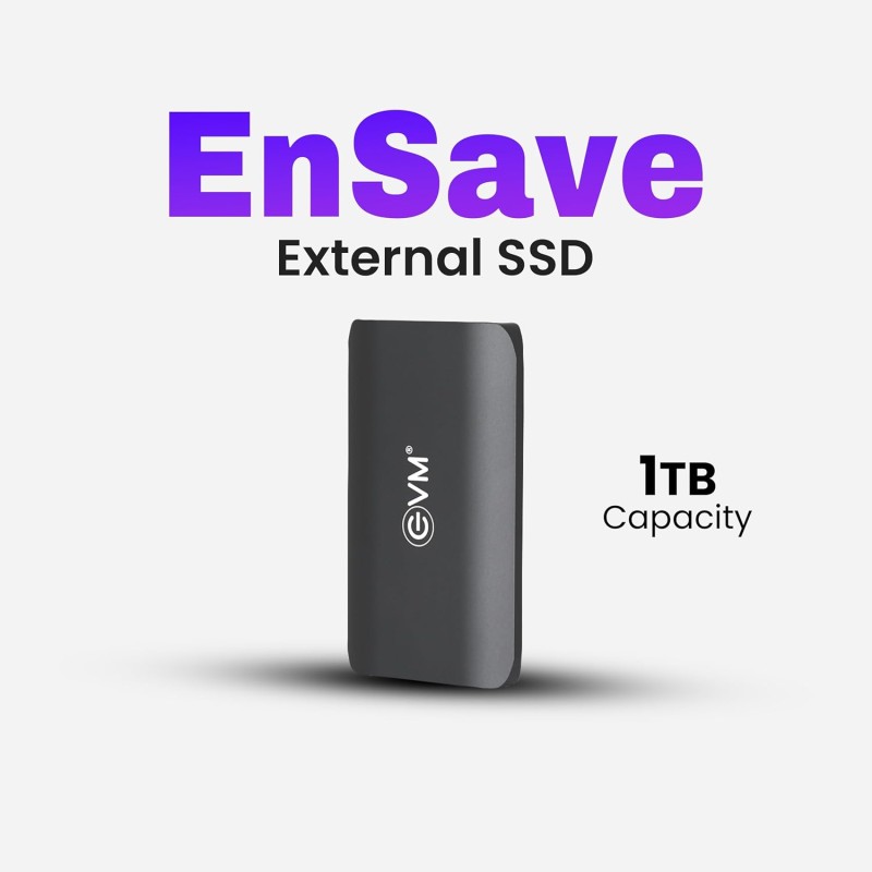 EVM EnSave 1TB Ultra Compact Portable SSD | USB 3.1 Gen 2 Type-C | Up to 550MB/s Read | Shockproof | High Speed Storage for PC, Mac & Android (EPSSD/1TB)