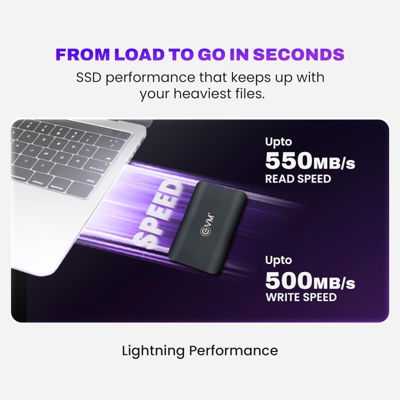 EVM EnSave 1TB Ultra Compact Portable SSD | USB 3.1 Gen 2 Type-C | Up to 550MB/s Read | Shockproof | High Speed Storage for PC, Mac & Android (EPSSD/1TB)