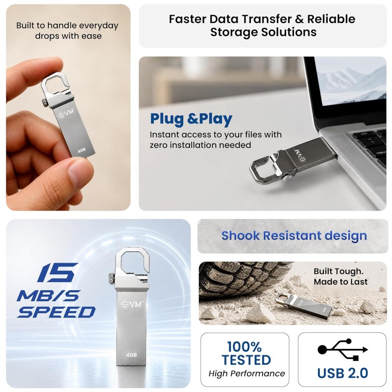 EVM EnStore 128GB USB 2.0 High-Capacity Durable Metal Flash Drive | Dependable 15MB/s Read| (EVMPD/128GB)