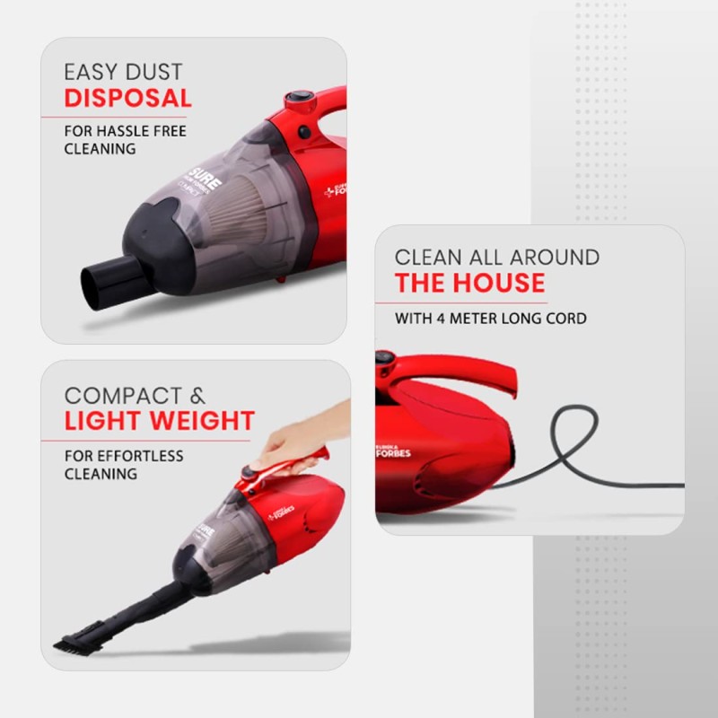 Eureka Forbes Compact 700 Watts Powerful Suction & Blower Vacuum Cleaner with Washable HEPA Filter & 6 Accessories,Compact (Red & Black)