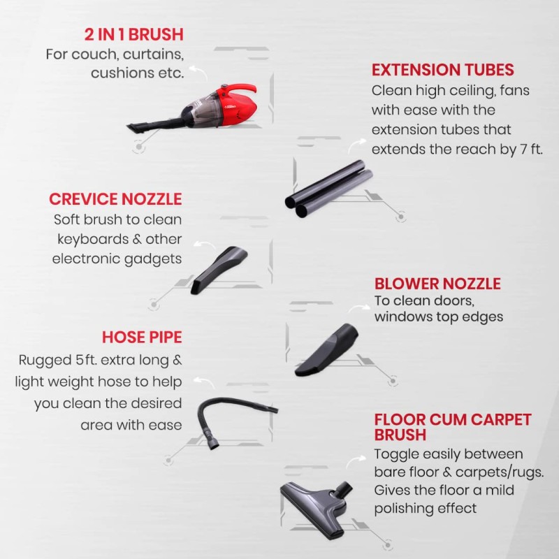 Eureka Forbes Compact 700 Watts Powerful Suction & Blower Vacuum Cleaner with Washable HEPA Filter & 6 Accessories,Compact (Red & Black)