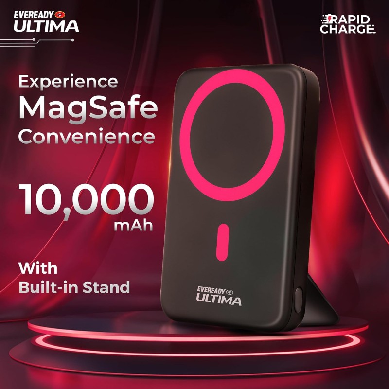 Eveready Ultima MagSafe Compatible Power Bank- PB31, 10,000mAh, 22.5W Wired & 15W Magnetic Wireless Fast Charging Stand