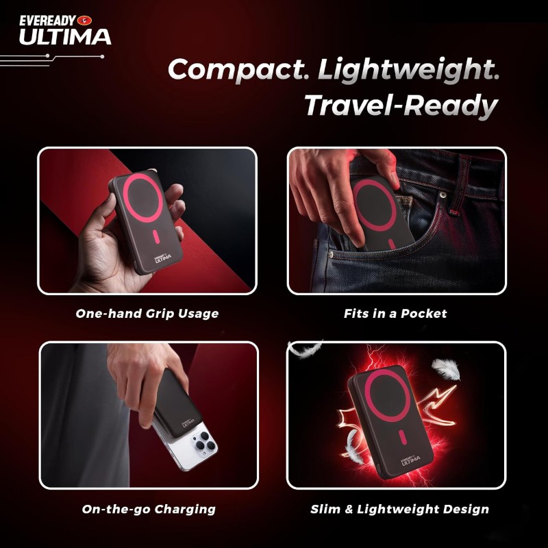 Eveready Ultima MagSafe Compatible Power Bank- PB31, 10,000mAh, 22.5W Wired & 15W Magnetic Wireless Fast Charging Stand