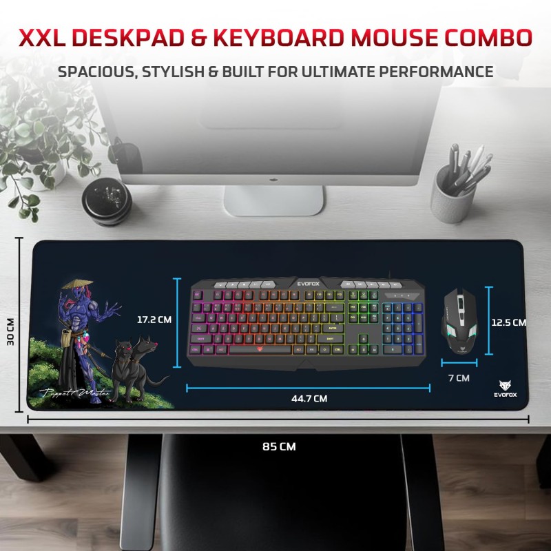 EvoFox Deathray v2 3 in 1 Gaming Keyboard & Mouse Combo with Puppet Master Deskpad | 6 Zone RGB Backlighting, 19 Anti Ghosting Keys (Wired)