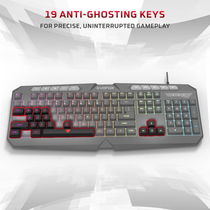 EvoFox Deathray v2 3 in 1 Gaming Keyboard & Mouse Combo with Puppet Master Deskpad | 6 Zone RGB Backlighting, 19 Anti Ghosting Keys (Wired)