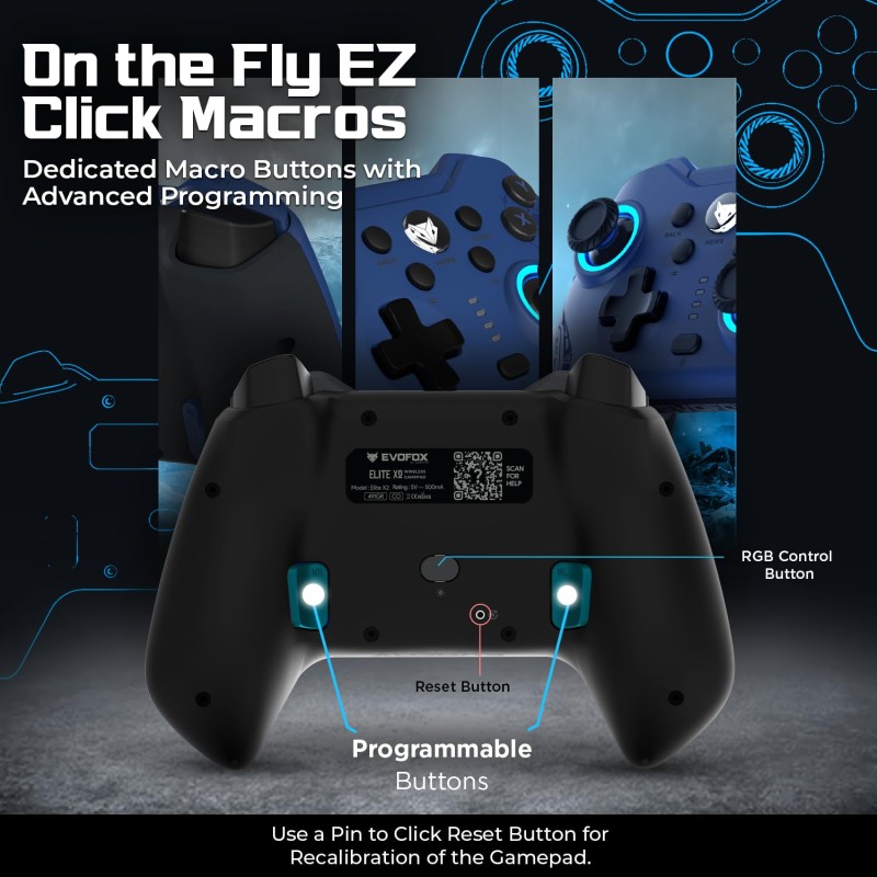 EvoFox Elite X2 Wireless Gaming Controller For PC with 1000Hz Polling Rate, Dual-Mode (2.4G & Type C), Hallsense™ Magnetic Hall 3D Joysticks & Triggers, EZ Click Macros, Dual Vibration Motors(Grey)
