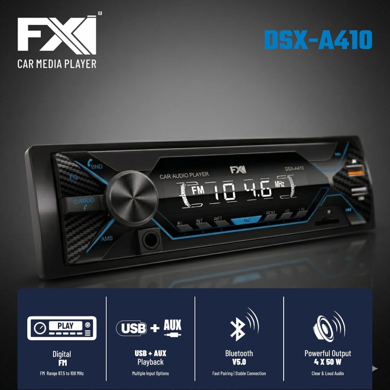 FXI Dsx-A-410 Dual USB Bluetooth Wireless Car Music System, FM Radio, AUX, SD/TF Card Support, Phone Caller Car Stereo- (Single Din)