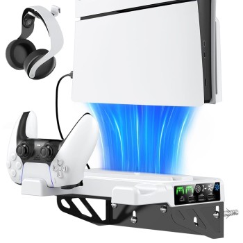 For PS5 Wall Mount Kit with Controller Charging Station & Cooling Fans, For PS5 Shelf Compatible with PlayStation 5/PS5 Slim/PS5 Pro