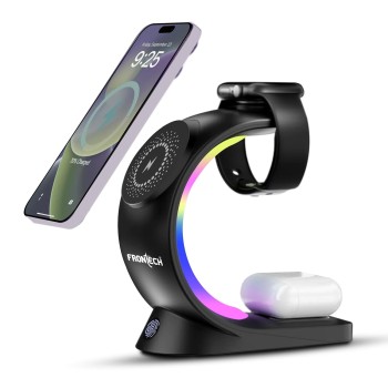 Frontech Magnetic Mobile Holder with 3-in-1 Wireless Charger Stand for Mobile, Smartwatch & Earbuds