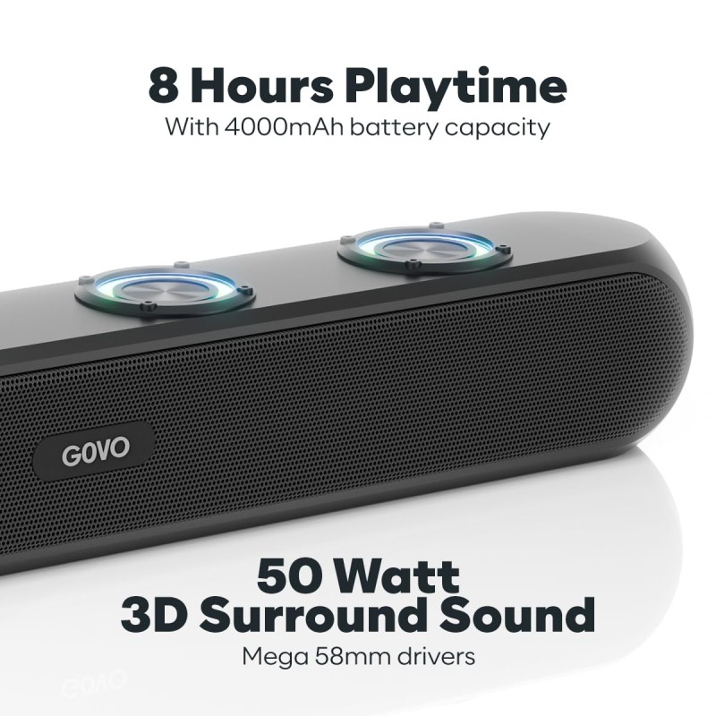 GOBOLD GoSurround 320 | 50W Bluetooth SoundBar, 4000 Mah Battery, 2.0 Channel with 58Mm Drivers (Platinum Black)