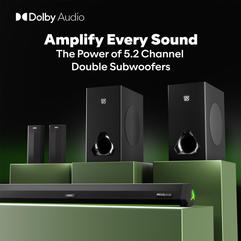 GOVO GOSURROUND 999 | 660W,True Dolby Audio, Dual 6.5" Subwoofers with Dual Satellites,5.2 Surround Soundbar (Platinum Black)