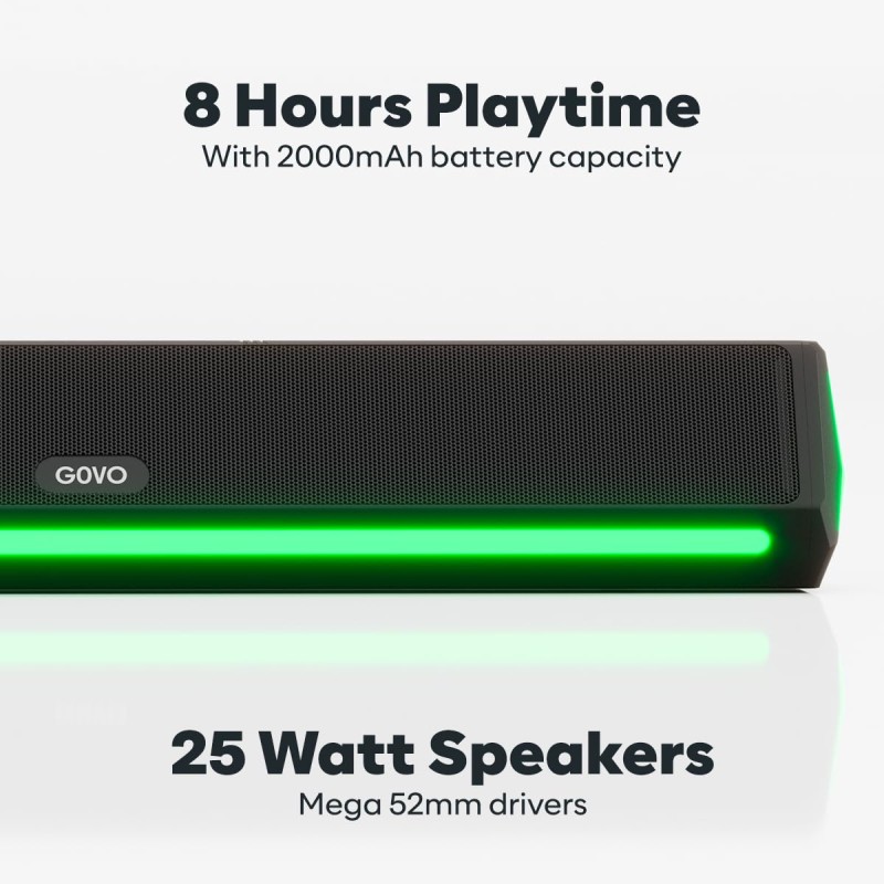GOVO GoSurround 300 | 25W Bluetooth Sound bar, 2000 mAh Battery, 2.0 Channel with 52mm Drivers, Multicolor (Platinum Black)