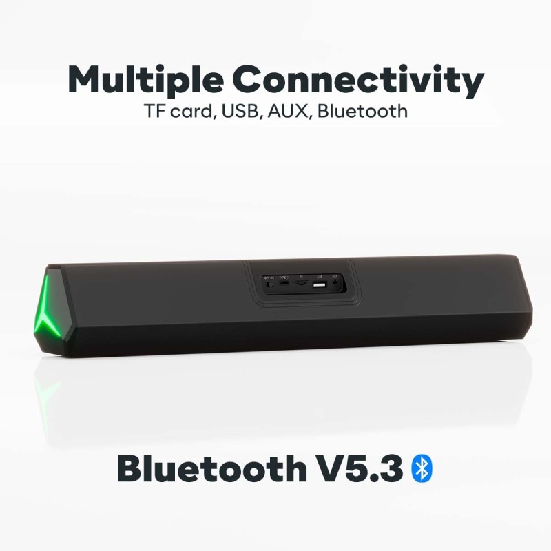 GOVO GoSurround 300 | 25W Bluetooth Sound bar, 2000 mAh Battery, 2.0 Channel with 52mm Drivers, Multicolor (Platinum Black)